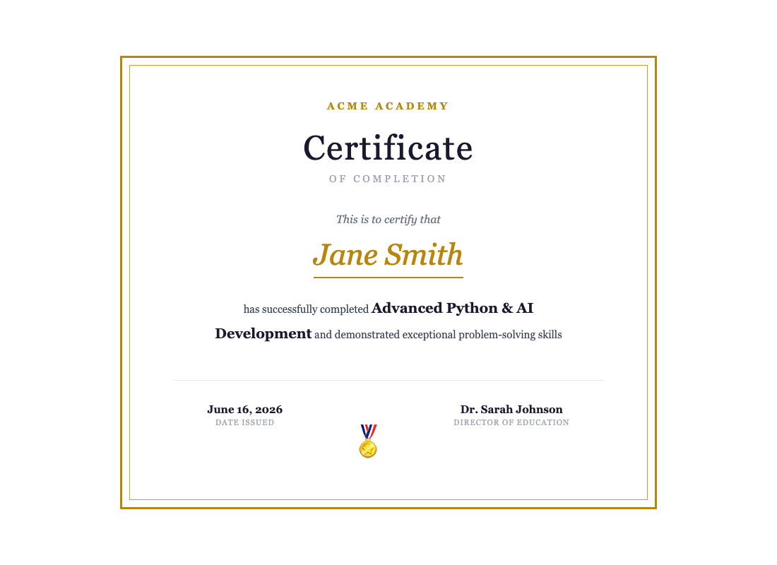 Certificate Preview